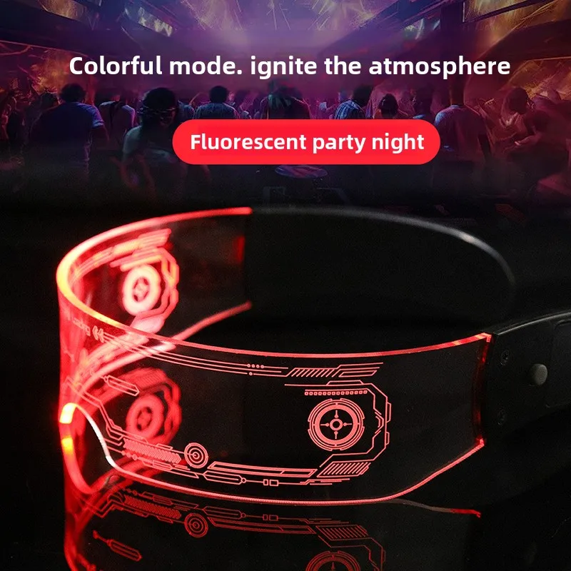 

Светодиодные цветные светящиеся очки-маска в стиле киберпанк для музыкальных фестивалей, реквизит для игр, футуристический дизайн