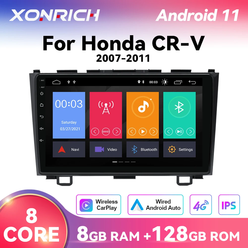 Carplay 8GB+128GB Android 11 Car Radio Multimedia Player For Honda CRV CR-V 3 2007 2008 2009 2010 2011 2Din GPS Navi DSP 4G Wifi