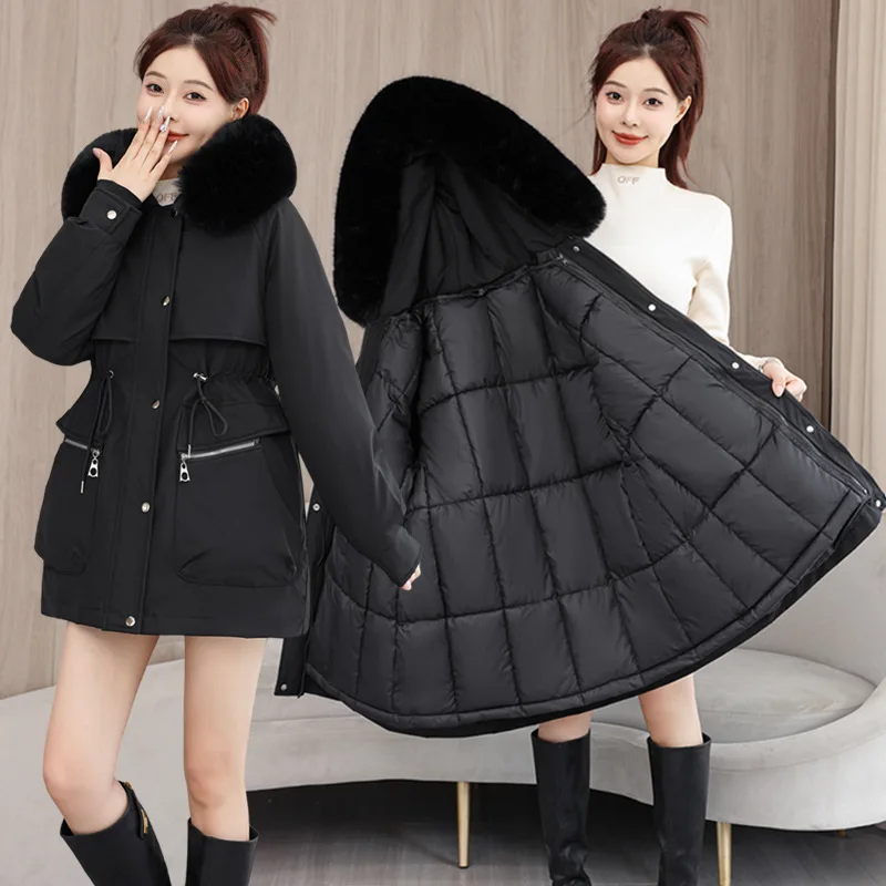 PinkyIsBlack New Thick Women's Winter Parkas Jacket Down Cotton Casual Long Coat Removable Liner Warm Hooded Parkas Outwear