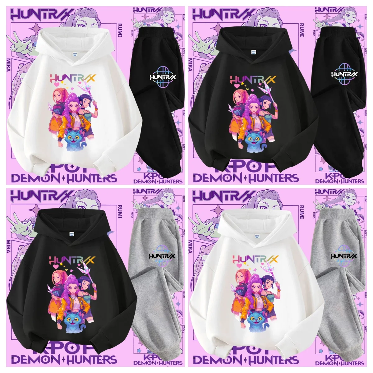 

Autumn and Winter New Sports Shirt with Cartoon Print 2 Hoodie Hoodie Pants - K-pop Demon Hunter Girl Cute Casual Top Clothing