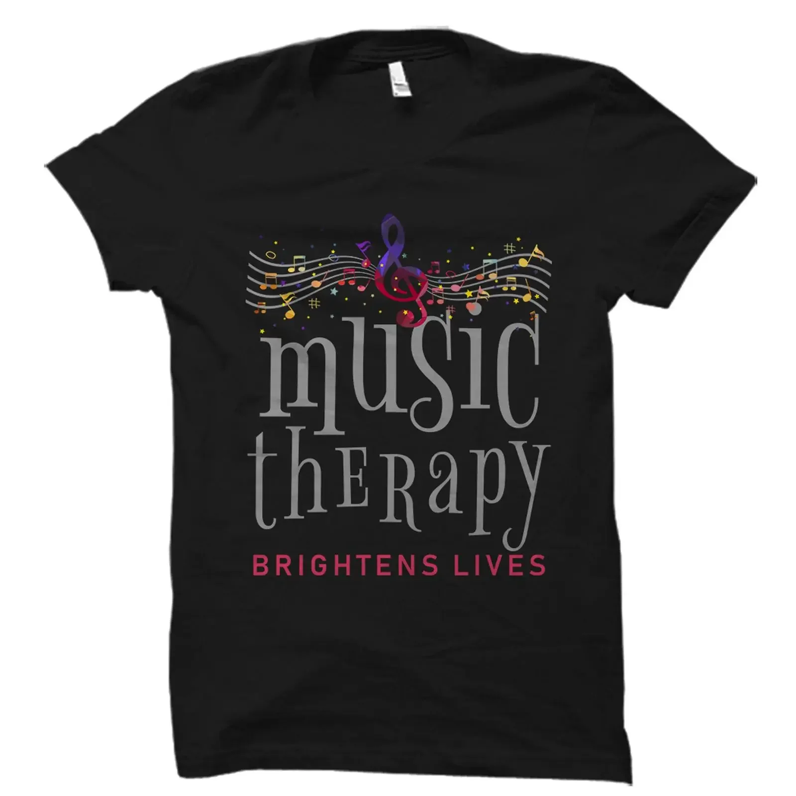Music Therapy Brightens Lives Treble Clef Note T Shirt Therapist Teacher Lover  vintage Washed Casual Stretched Soft fashion