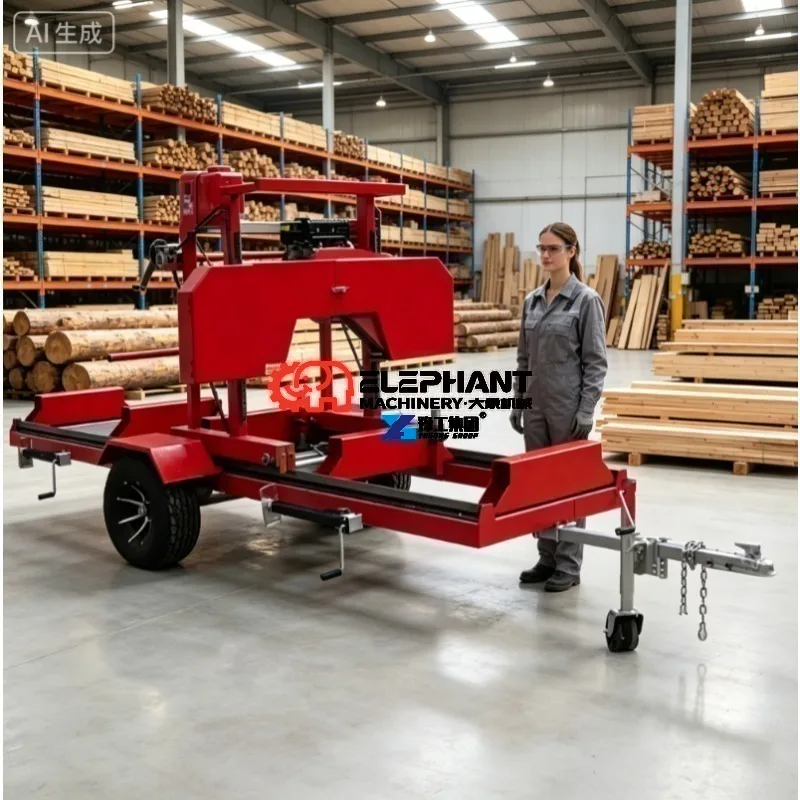 Industrial Diesel Engine Hydraulic Trailer Timber Processing Forestry Log Cutting Horizontal Machine Horizontal Wood Sawmill