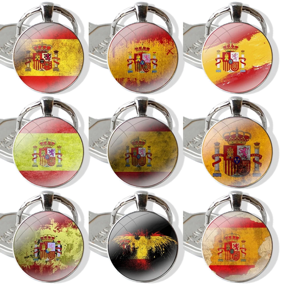 Spain Spanish flag camp nou Keychain Handmade Glass Cabochon Key Ring Holder Pendant Key Chains