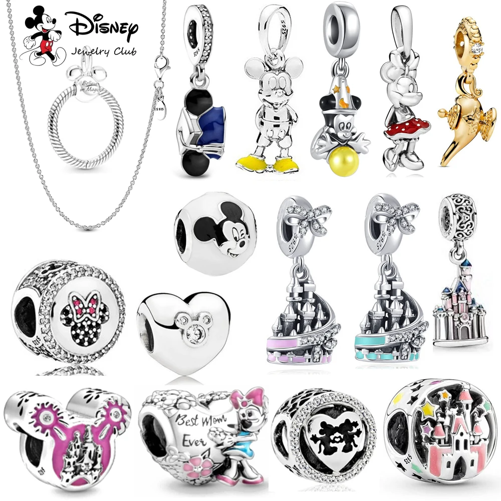 

New 925 Silver Miniso Mickey Graduation Disney Castle Best Mum Minnie Heart Charms Beads Fit Original Bracelet DIY Fine Jewelry
