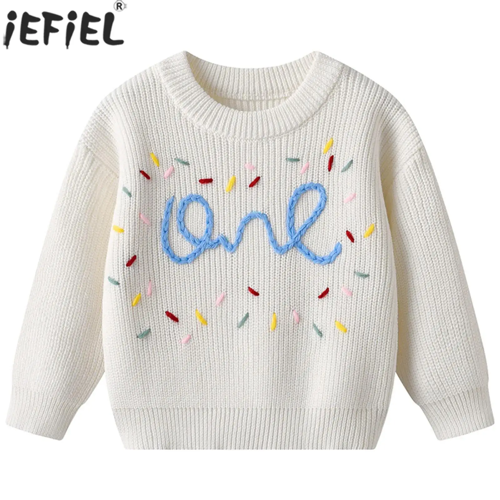 

Infant Long Sleeve Letter Embroidery 1st Birthday Knitted Sweater Pullover Tops Fall Winter Christmas Party Photography Costume