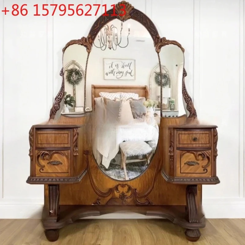 

Французский ретро-туалетный столик из массива дерева для небольшой квартиры, спальни, домашний туалетный столик с зеркалом