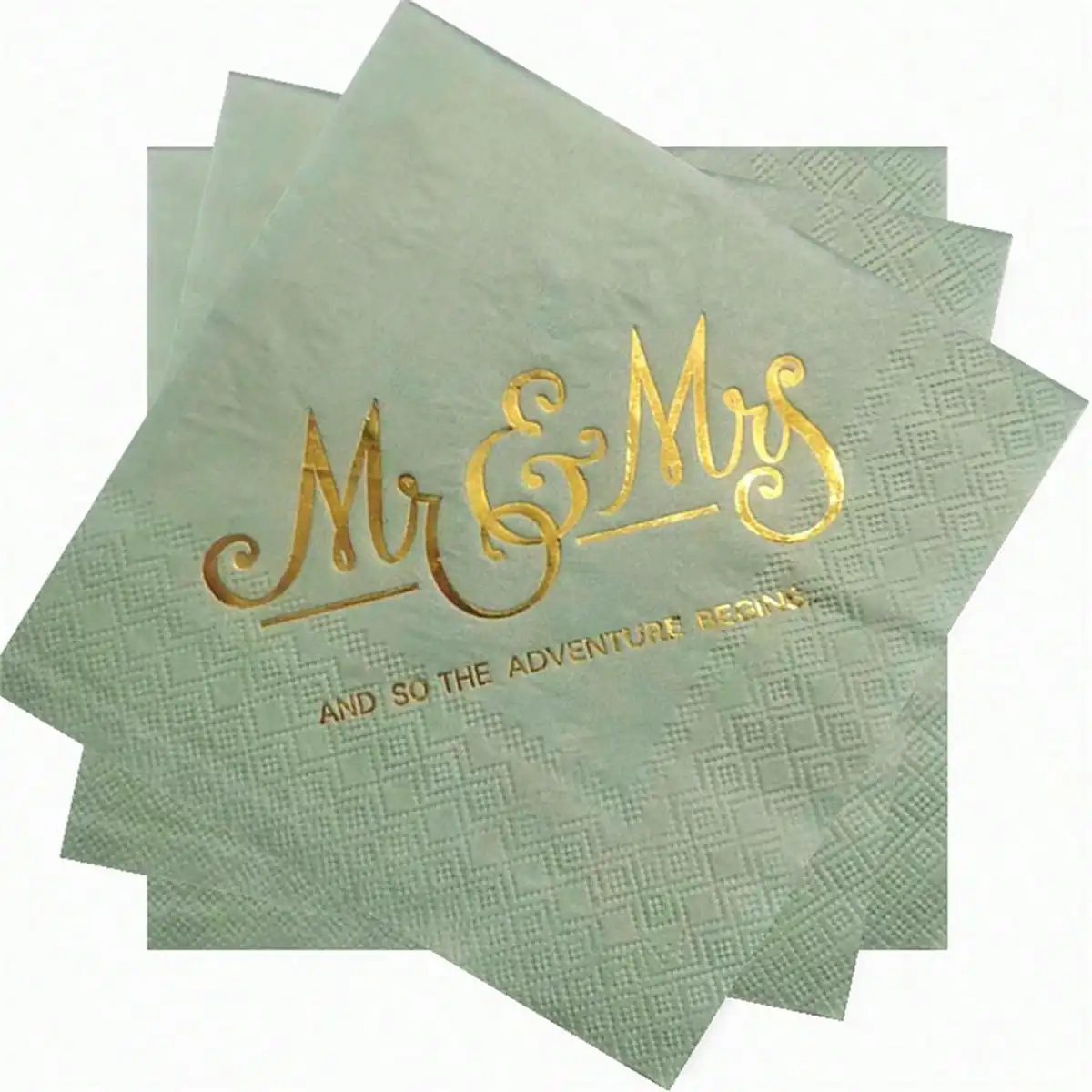 

20 Pcs Sage Green 2-Ply Paper Napkins with Gold Foil 'Mr & Mrs' Script for Wedding Reception, Bridal Shower, Party Decor