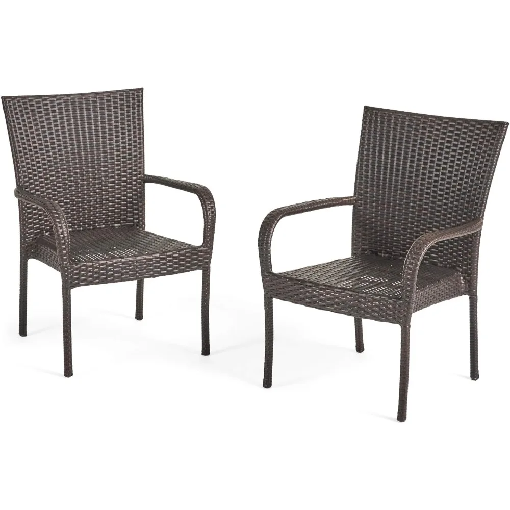 

Stackable Outdoor Brown Wicker Dining Chairs, Garden Furniture, Dining Chairs, Living Room, Set of 2, Free Shipping