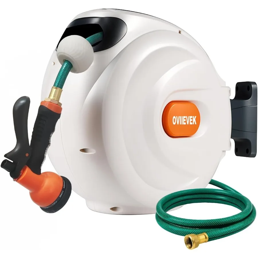 

Retractable Garden Hose Reel 1 2 Inch x 65 ft Wall Mounted Hose Reel with 180 Swivel Bracket and Builtin Nozzle for Efficient W