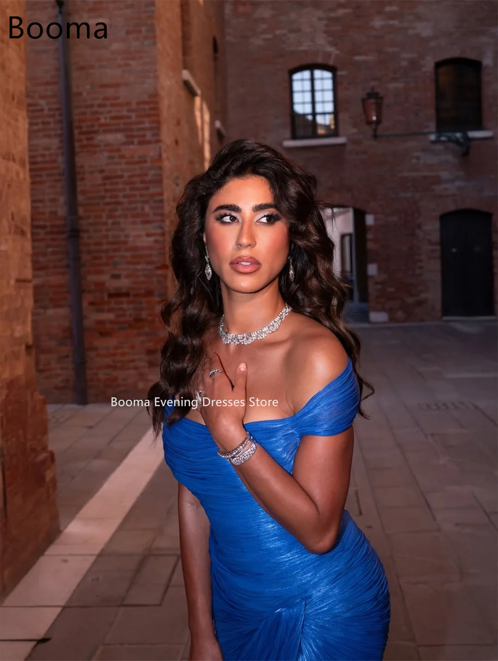 Booma Eenvoudige Zeemeermin Side Split Uit De Schouder Jurken Formele Partij Jassen voor Vrouwen Bule Elegante Prom Gown Aanpassen