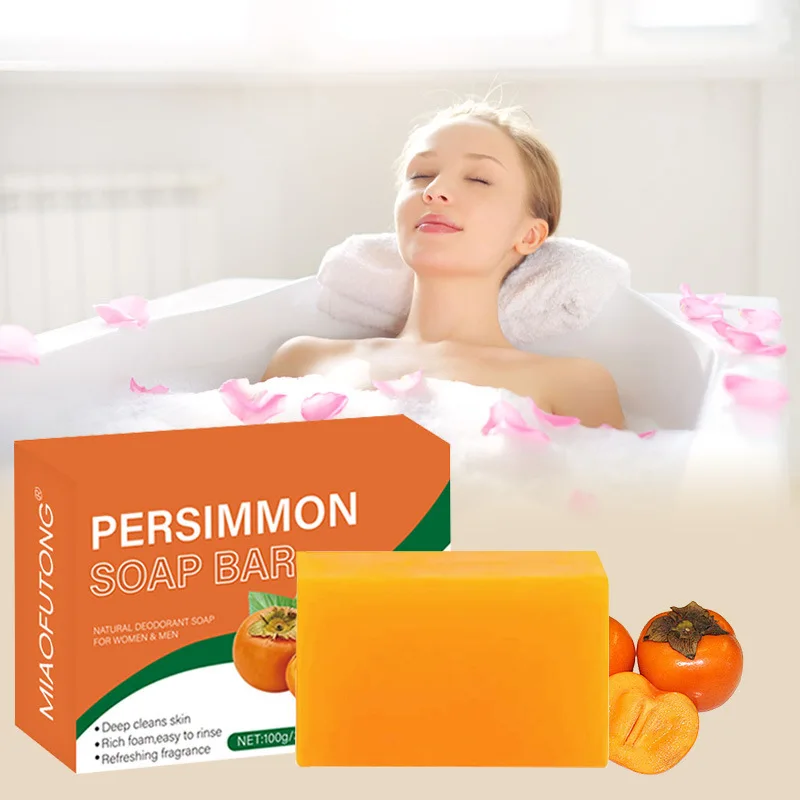 Soap Bar Handmade Persimmon Green Tea Soap for Face & Body Wash Gentle Deodorant Bath Soap Long-Lasting Freshness Daily Use for