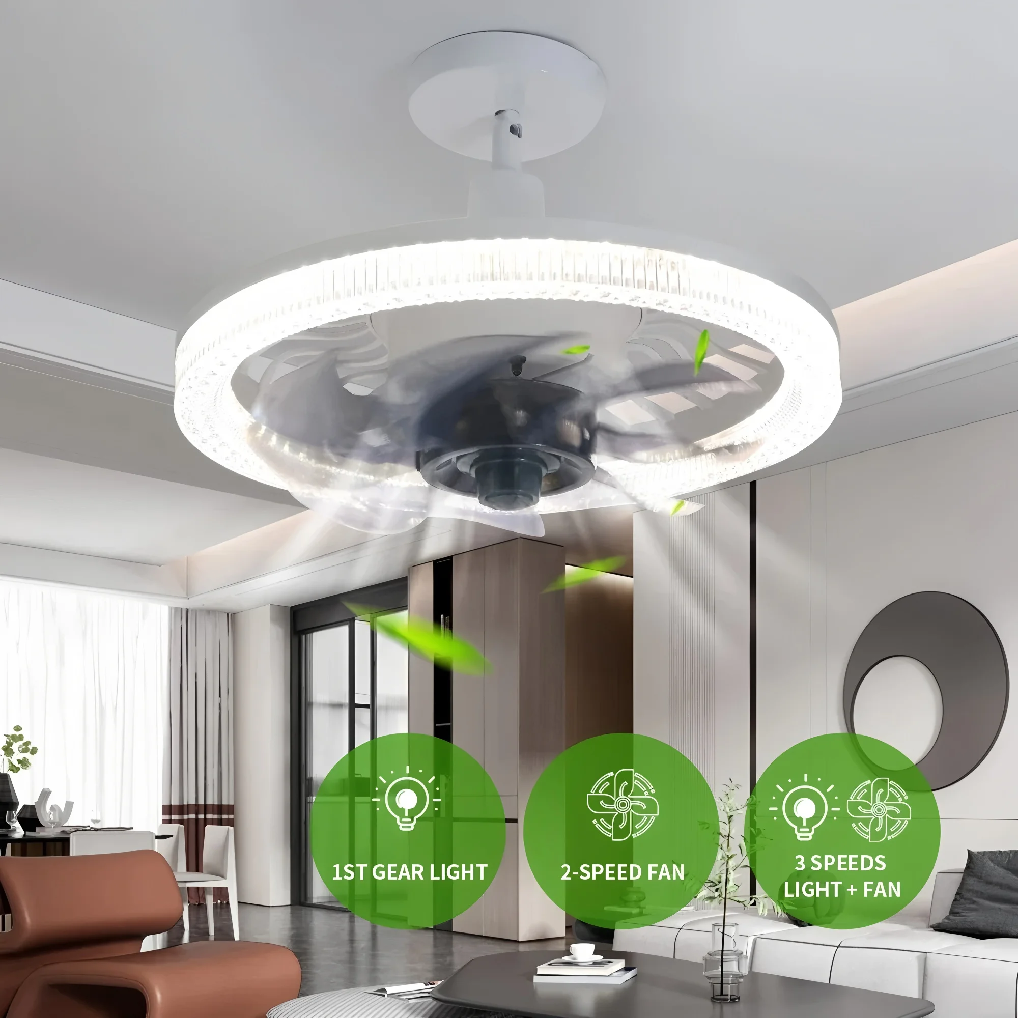 IRALAN  Silent Ceiling Fan with Remote Control Lighting Modern Ceiling Lamp E27 Converter Base Lighting Base Bedroom Living Room