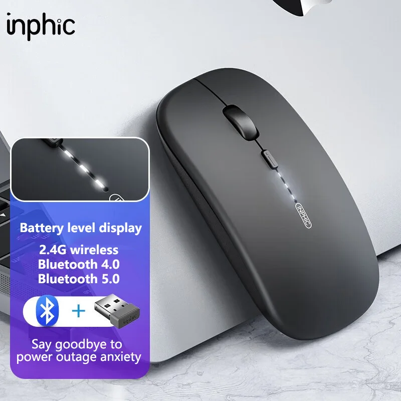 Inphic-ratón inalámbrico M1PRO con Bluetooth, recargable, 2,4G, silencioso, ultrafino y portátil, para oficina, ordenadores, portátiles y tabletas