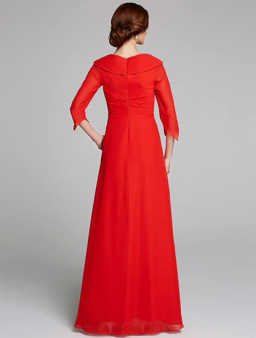 Vintage Long Red Chiffon Mother of the Brides Dresses With Ruffles A-Line V-Neck Floor Length Godmother Dress for Women