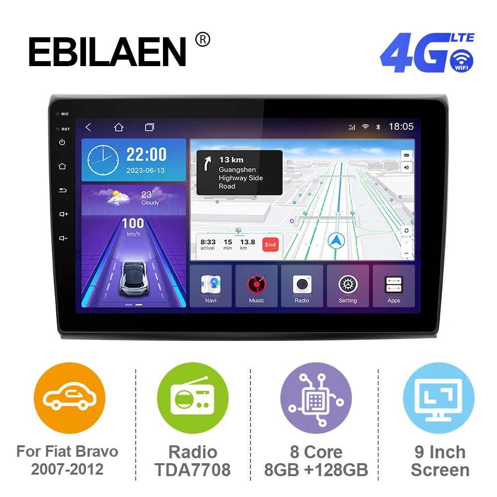 

Автомагнитола EBILAEN на Android 12 для Fiat Bravo 2007-2012 2DIN мультимедийный плеер GPS RDS Carplay Авторадио Mirror Link 4G BT FM