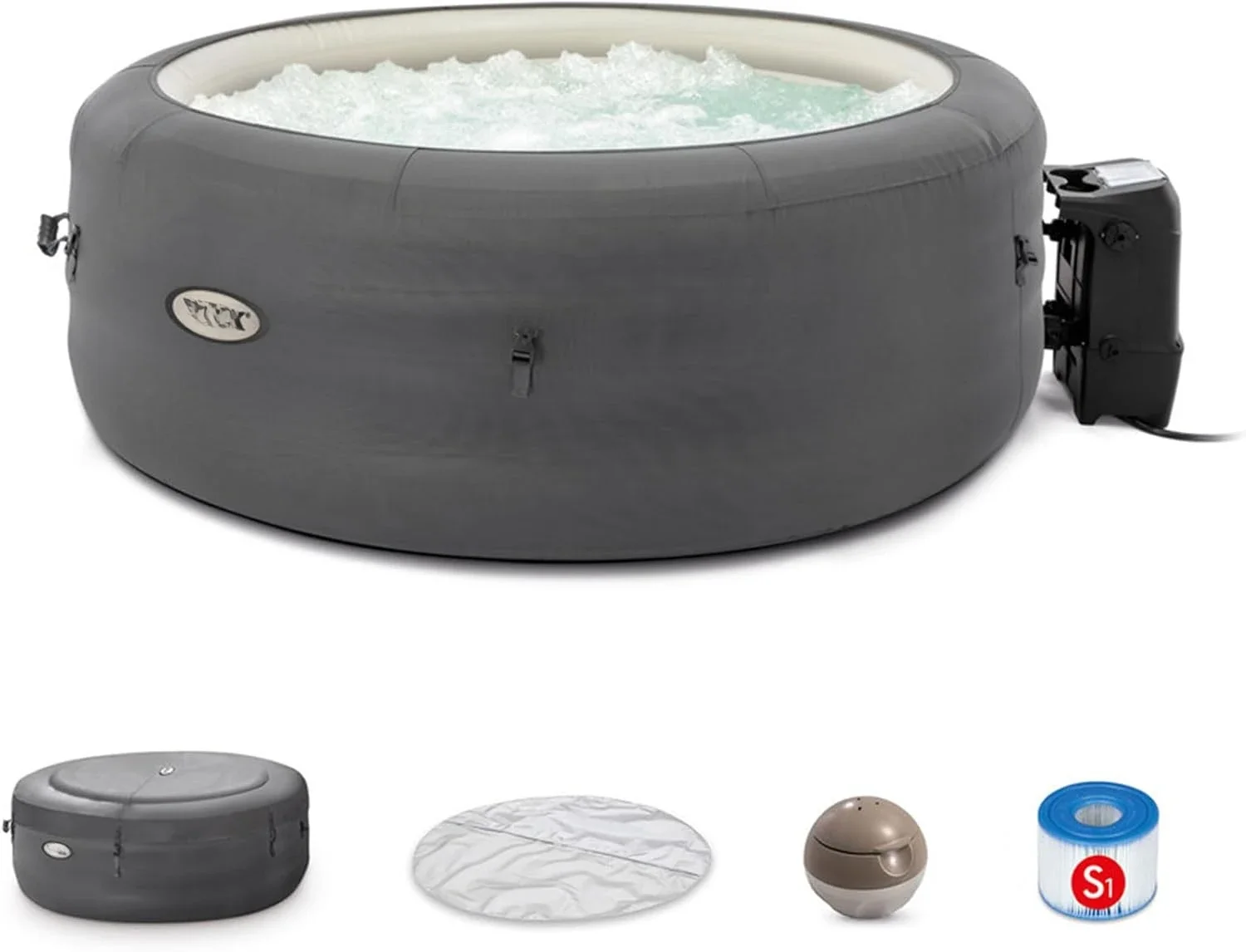 28483E SimpleSpa Inflatable Bubble Massage Spa: Includes Insulated Cover – Built-in QuickFill Inflation – Soothing Jets