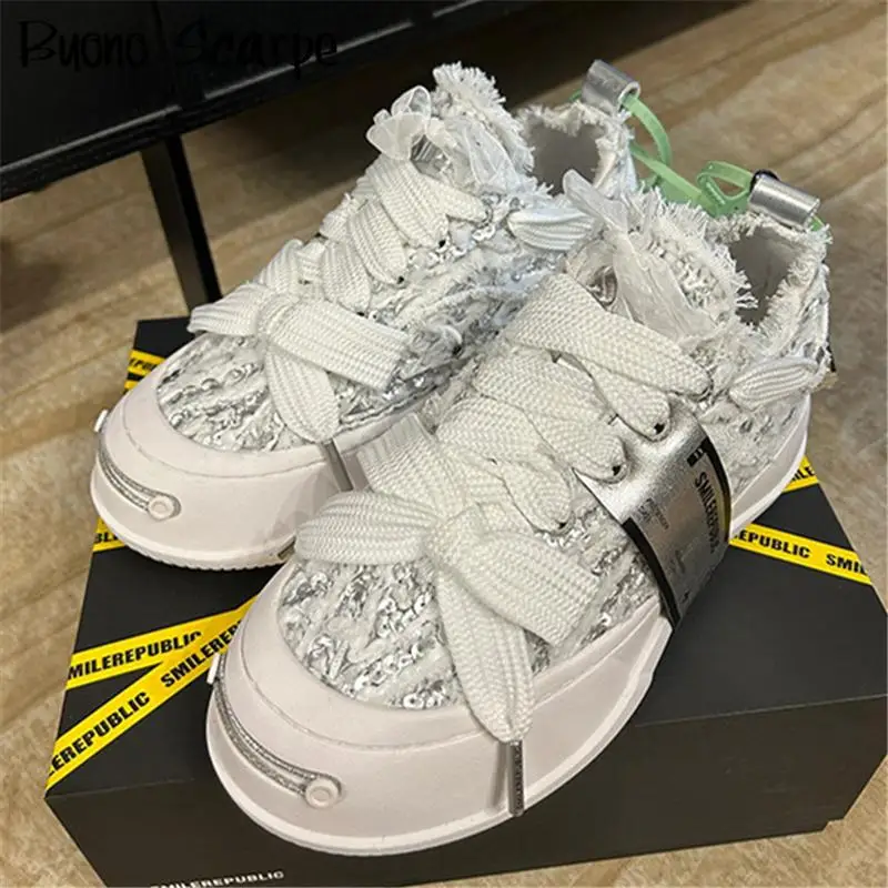 New Women Sneakers Chunky Heel Platform Luxury Designer All Match Casual Trainers Runway Canvas Shoes Tennis Female Flat Heel