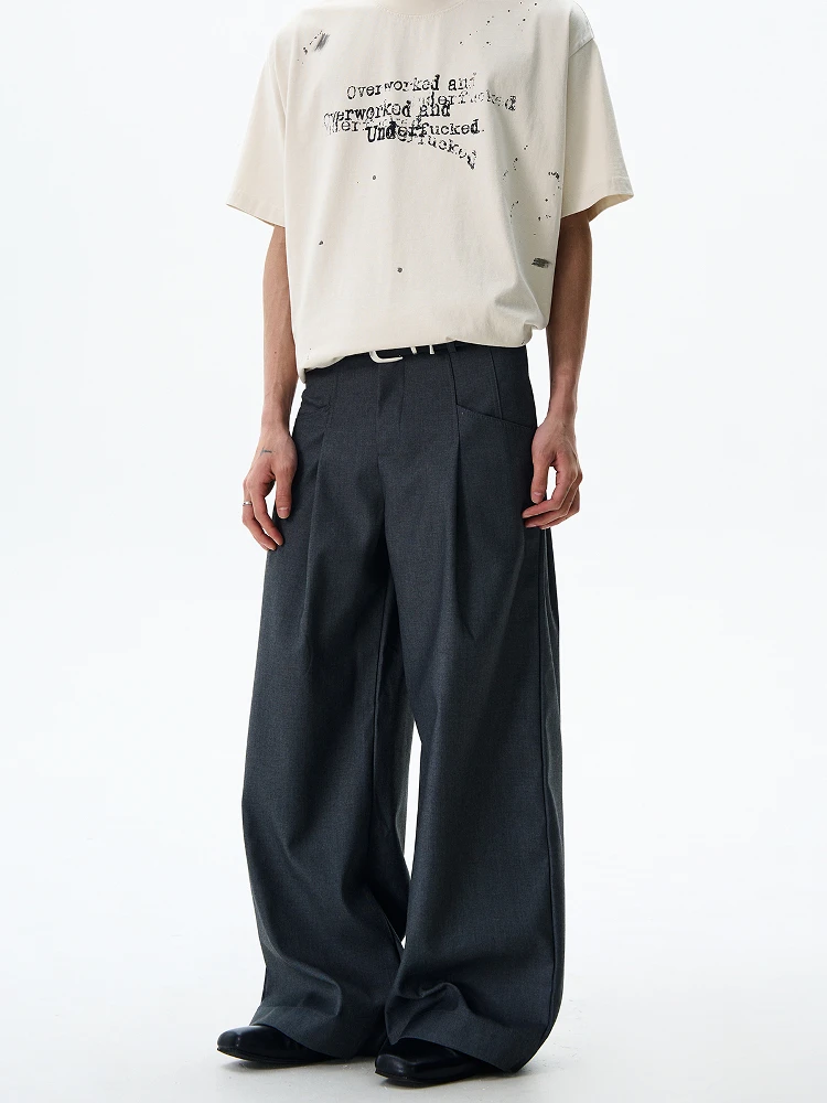 

American Retro Cleanfit Pleated Silhouette Knife West Pants Men's Trendy Straight Leg Micro Flare Vibe Casual Pants