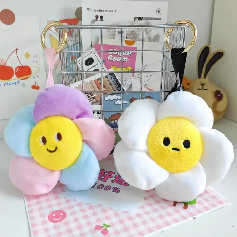 new lovely Personalized Cartoon Plush Smiling Face Sunflower Doll Pendant soft Book Bag Keychain Doll couple kids gift