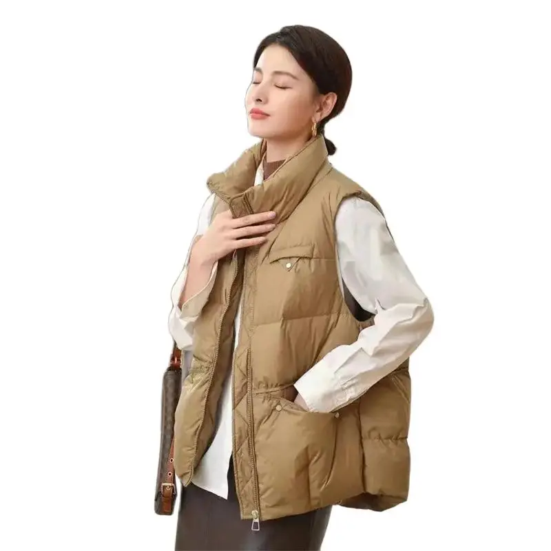 

2023 New Autumn Winter Vest Women's Down Cotton Waistcoat Fashion Slim Standing Collar Rivet Cotton Coat Female Parker Jacket