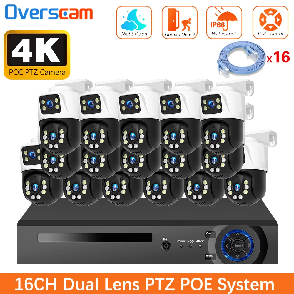 

Система видеонаблюдения 4K 8MP XMEYE POE с двумя объективами, PTZ, двусторонней аудиосвязью, 16-канальный POE NVR комплект для видеонаблюдения