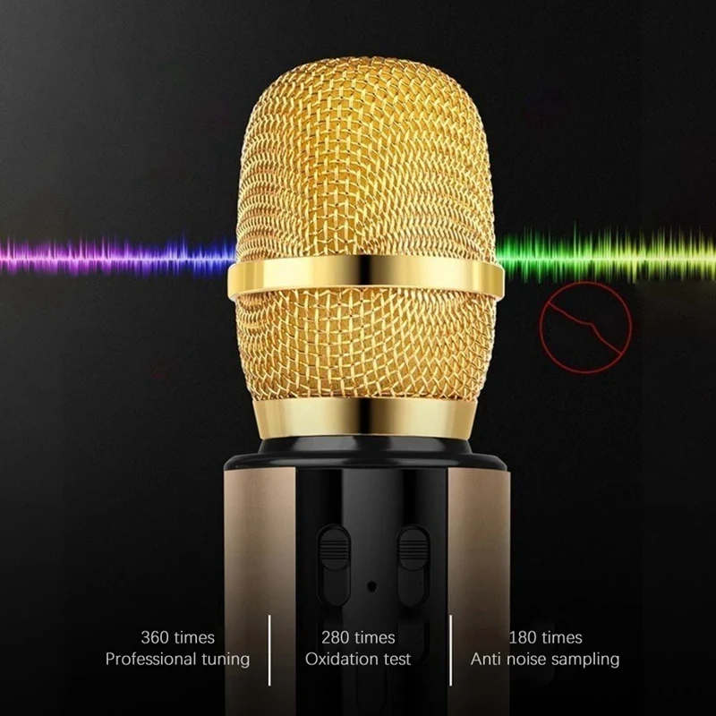 Wireless Bluetooth Microphone Dual Speaker Condenser Microphone Portable Karaoke Mic For Live Streaming Speech