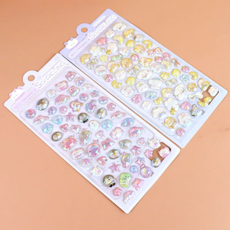 4PCS Cartoon 3D Relief Water Drop Stickers Cute and Fun Animals Rabbit Panda Stickers Diy Diary Stationery Stickers Wholesale