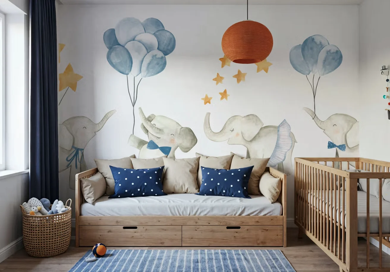 Customized Size Mural Cartoon Elephant Hot Air Balloon Wallpaper Home Decoration Living Room Bedroom Decoration Painting mural