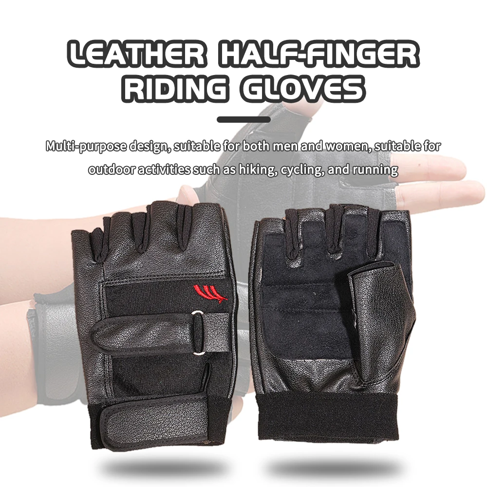 Men\'s Leather Cycling Gloves Gym Fitness Breathable Anti-Slip Women Men Half Finger Summer Fishing Cycling Fingerless Gloves