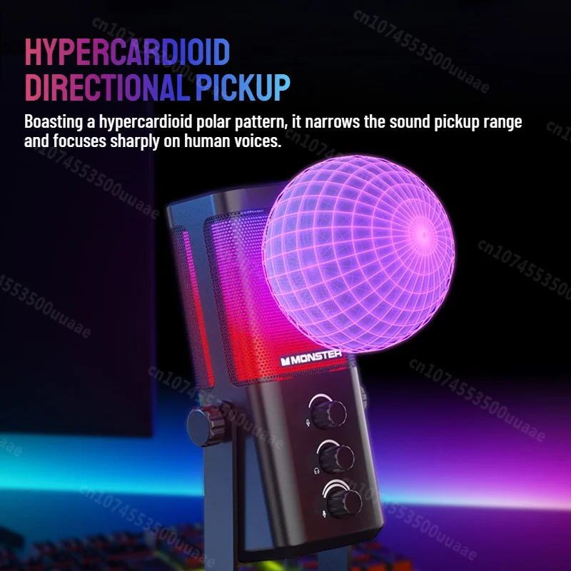 Monster Soundbase N31 Microphone de jeu USB, micro à condensateur hypercardioïde avec bouton muet pour la doublage de diffusion en direct de jeu