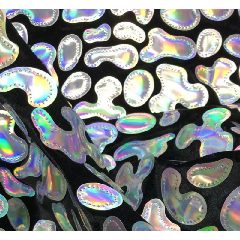 

1 ярд, серебряная красочная геометрическая алмазная лазерная блестка, бархатная ткань, африканская вышитая ткань для платьев, сценический костюм «сделай сам»