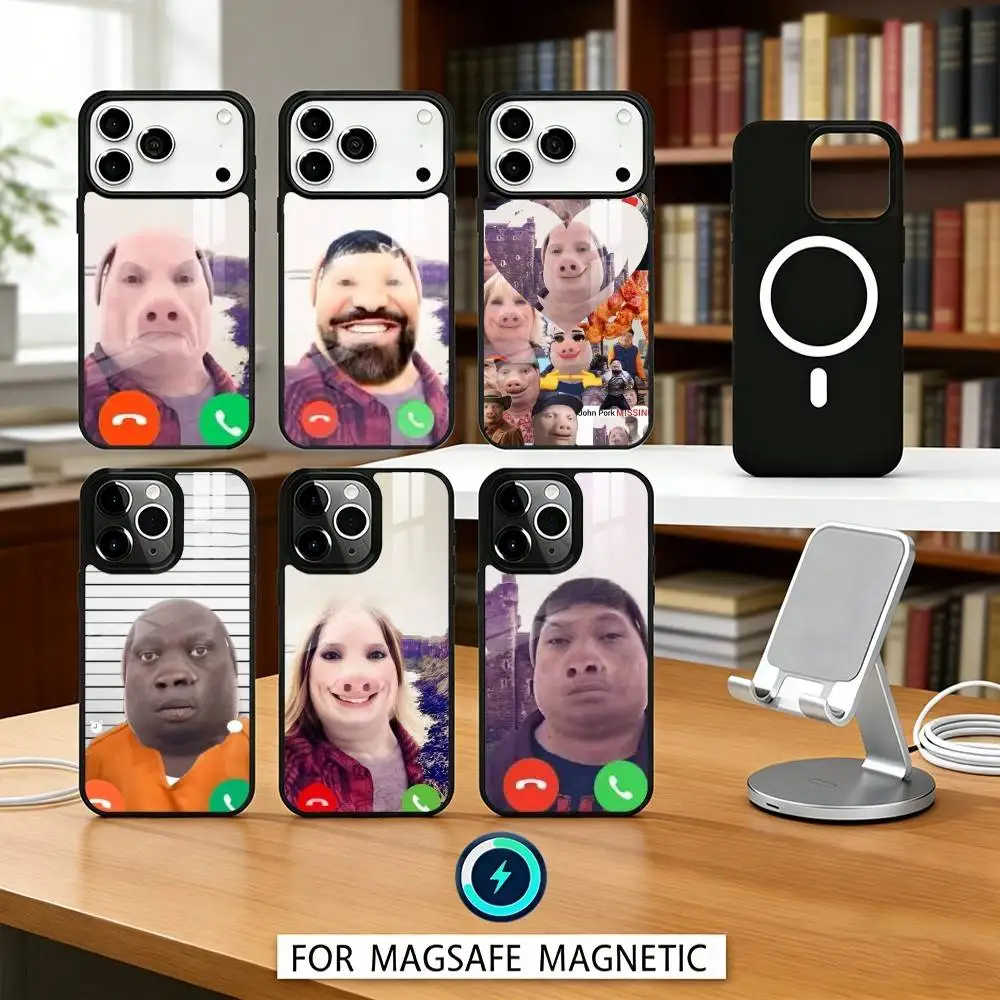 

J-John P-Pork is Calling Answer Call Phone Case Magnetic For iPhone17 16 15 14 13 12 Pro Max For Magsafe Wireless Charging Cover