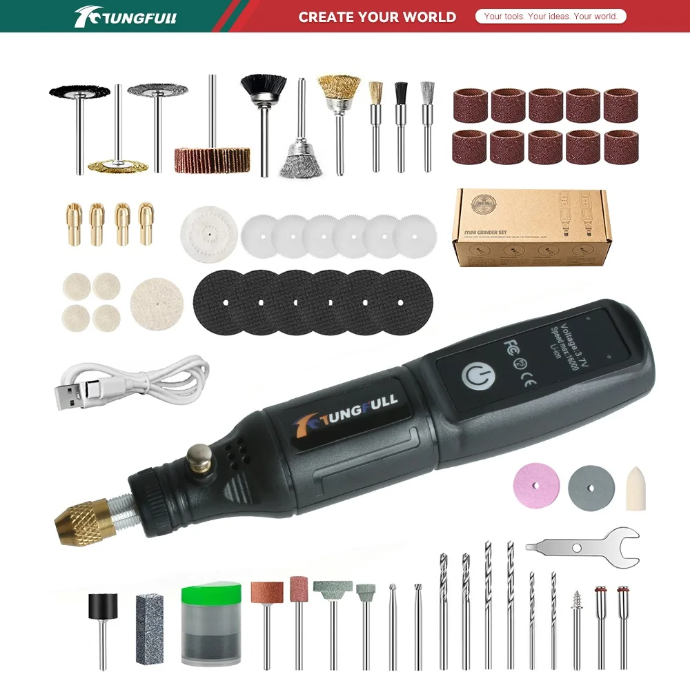 Ferramenta Rotativa Elétrica Mini USB Sem Fio TUNGFULL, Ferramenta de Gravação Portátil para Polimento e Escultura em Madeira e Joias