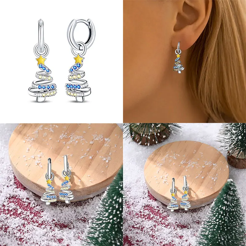 2024 Autumn Christmas Series 100% 925 Silver New Pine Cone Christmas Tree Women\'s Earrings Suitable For Party Anniversary Gift