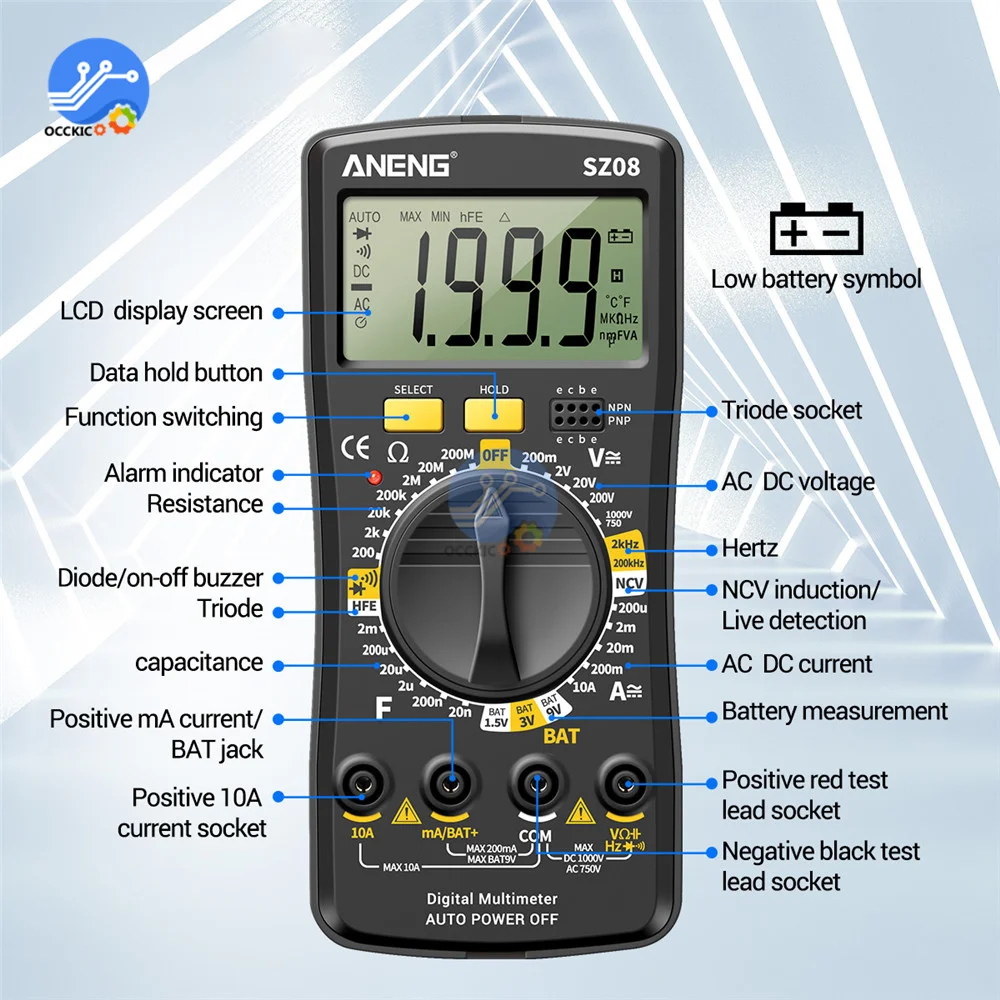 SZ08 Digital Multimeter Ultra-thin storage Professional Multimetro Auto Voltmeter AC DC 220V Resistance Handhold Testers