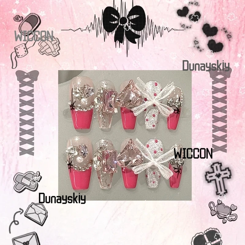 Rose Pink French Lace Bow Love Jirai Kei Girls Cosplay Costumes Accesssions Cool Nails Kawaii Cute Elegant Party Daily Halloween