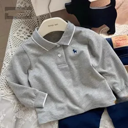 Children's Collar Polo Shirt Long Sleeved T-shirt Spring and Autumn New Loose And Versatile Top For Boys and Girl