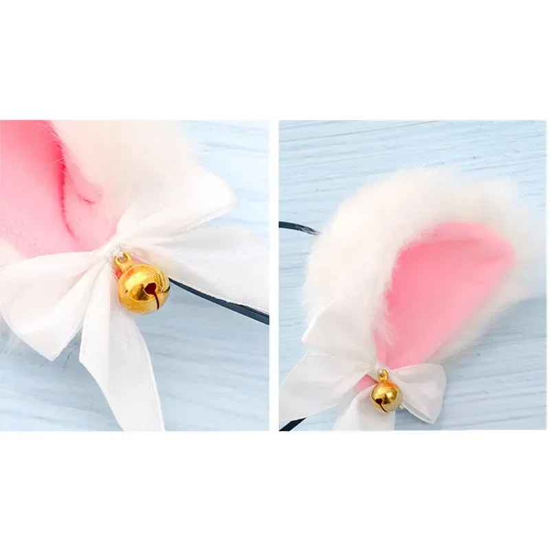 New Masquerade Halloween Cute Fox Cat Ears Plush Headband Lolita Cosplay Party Costume Bow Tie Bell Girls Anime Hair Accessories