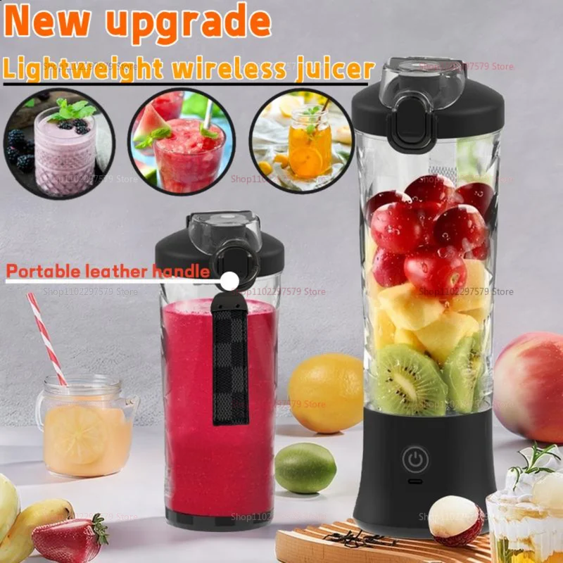 Licuadora eléctrica portátil, exprimidor de frutas de 600ML, mezclador de batidos recargable por USB, taza para batidos y batidos, máquina mezcladora