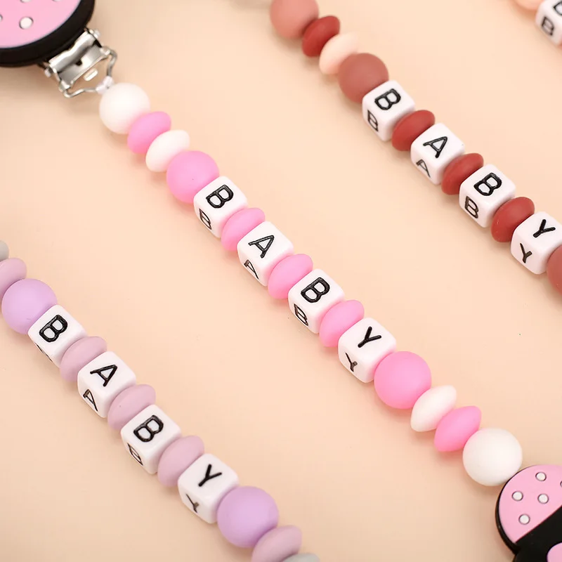 INS Baby Pacifier Clips Personalized Name Silicone Cartoon Dummy Nipples Holder Clip Chain Teething Toys Pacifiers Accessories