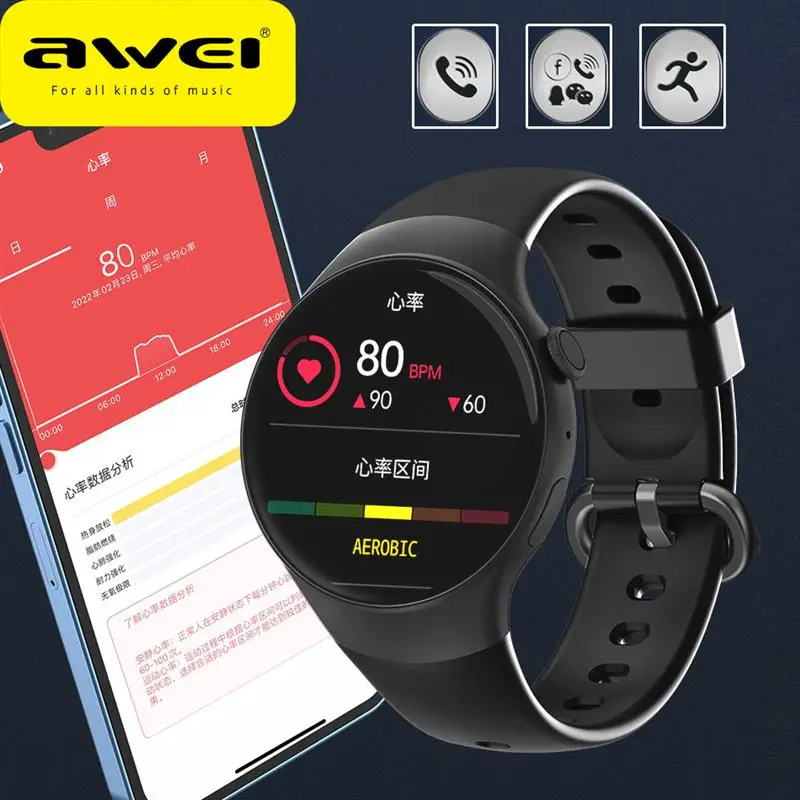 Top! Awei H9 Calling Smart Watch 1.32inch Bluetooth Fitness Tracker Dynamic Heart Rate Blood Oxygen Health Monitoring Sport