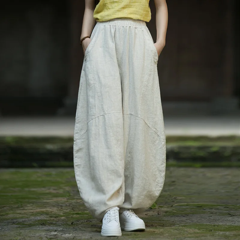 

Ramie sand fried old loose casual bloomers literary retro cotton and linen meditation tai chi pants fashionable casual versatile