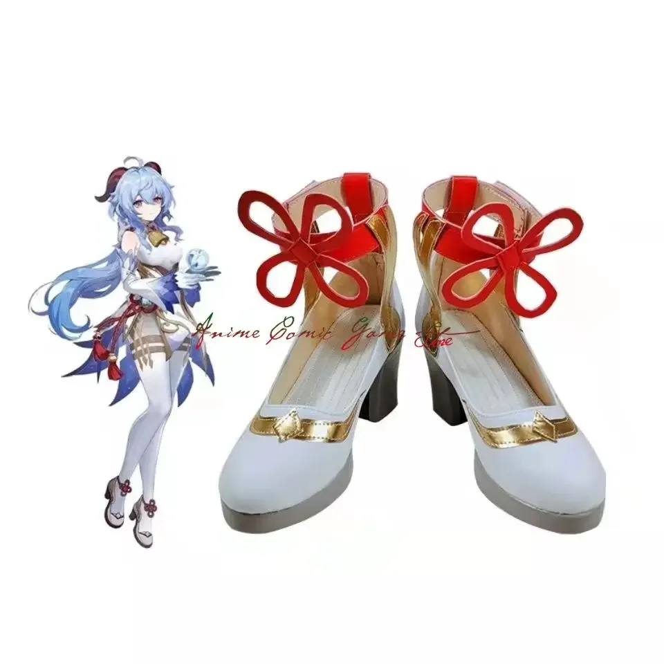 Genshin Impact Game Ganyu Cosplay sapatos femininos, sapatos de salto alto