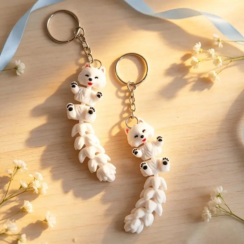 3D Printed Cute Samoyed Keychain, Durable Pla Plastic, Suitable For Backpacks, Cars, Etc., Suitable For Various Festivals