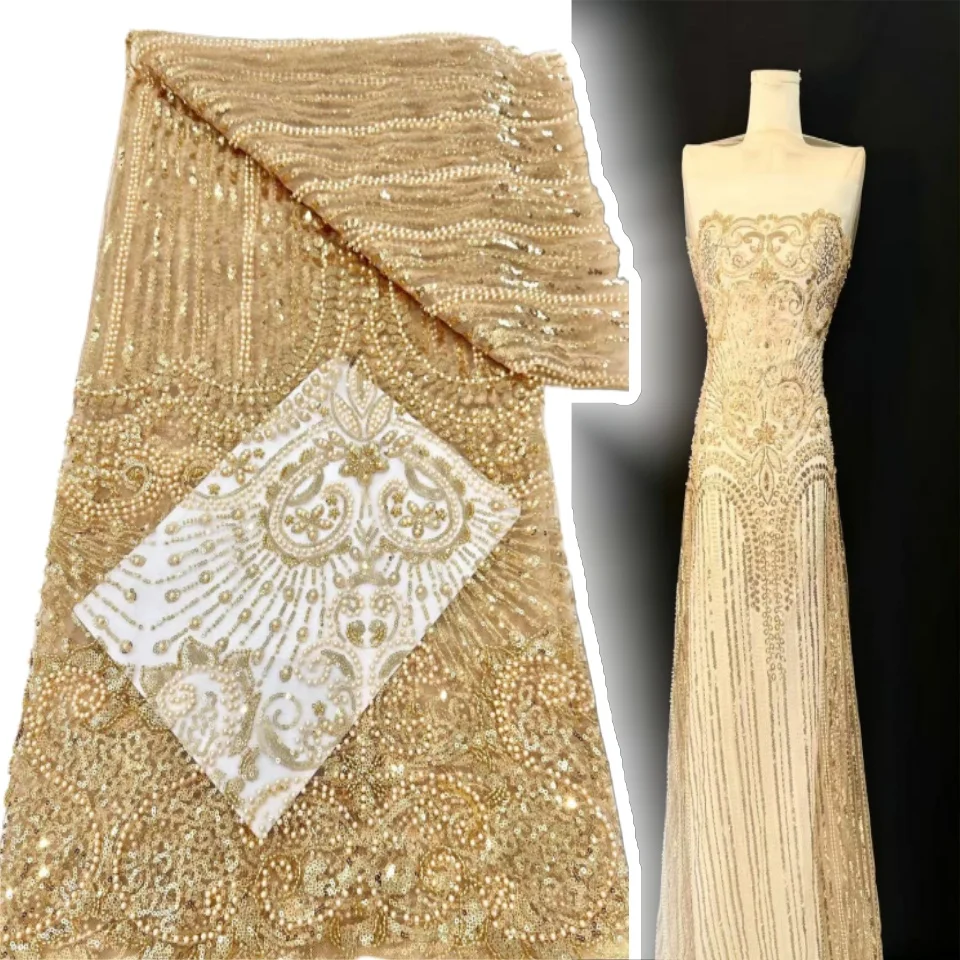 

Latest French Sequins Beads Embroidery Lace Fabric Nigerian Bridal High Quality French Tulle Lace Fabric for Wedding Party S1235