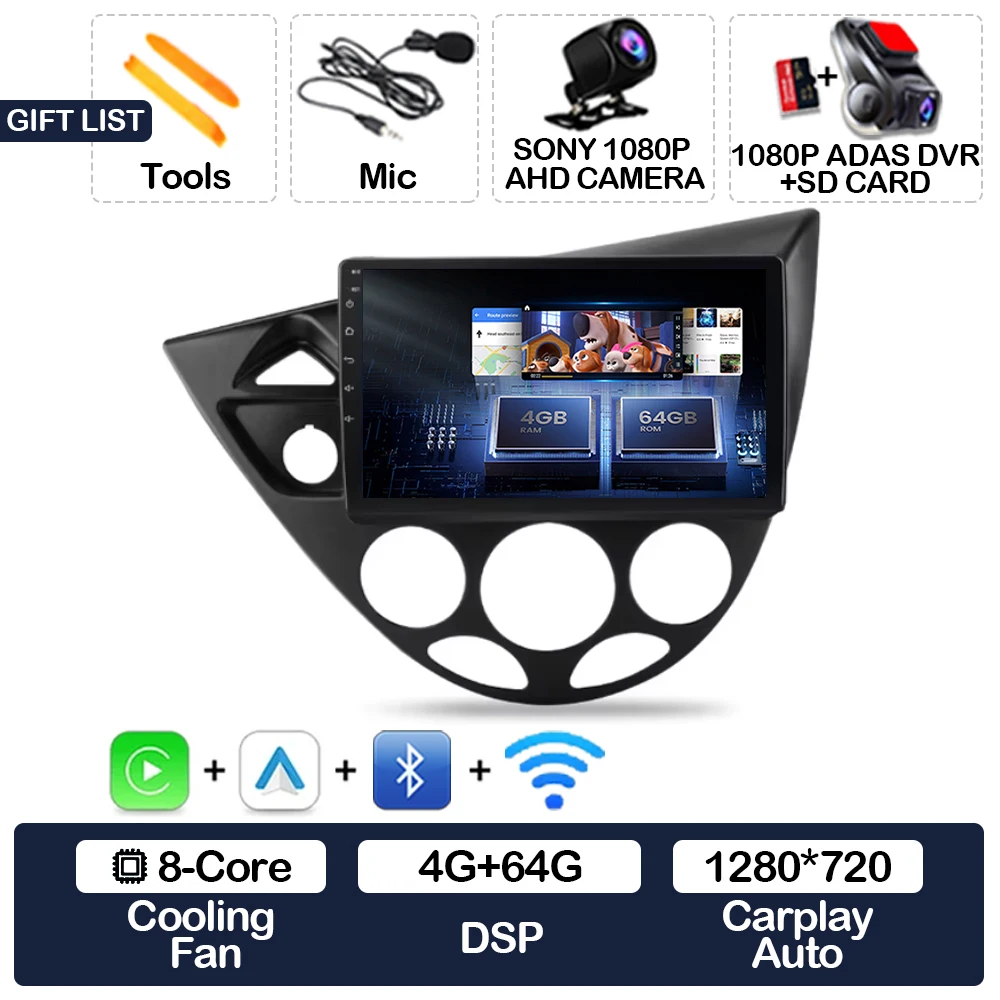 Android 15 Carplay Auto Voor Ford Fiesta 1995-2001 Focus MK1 1998-2004 Autoradio Multimedia Speler Head Unit GPS 4G WIFI QLED