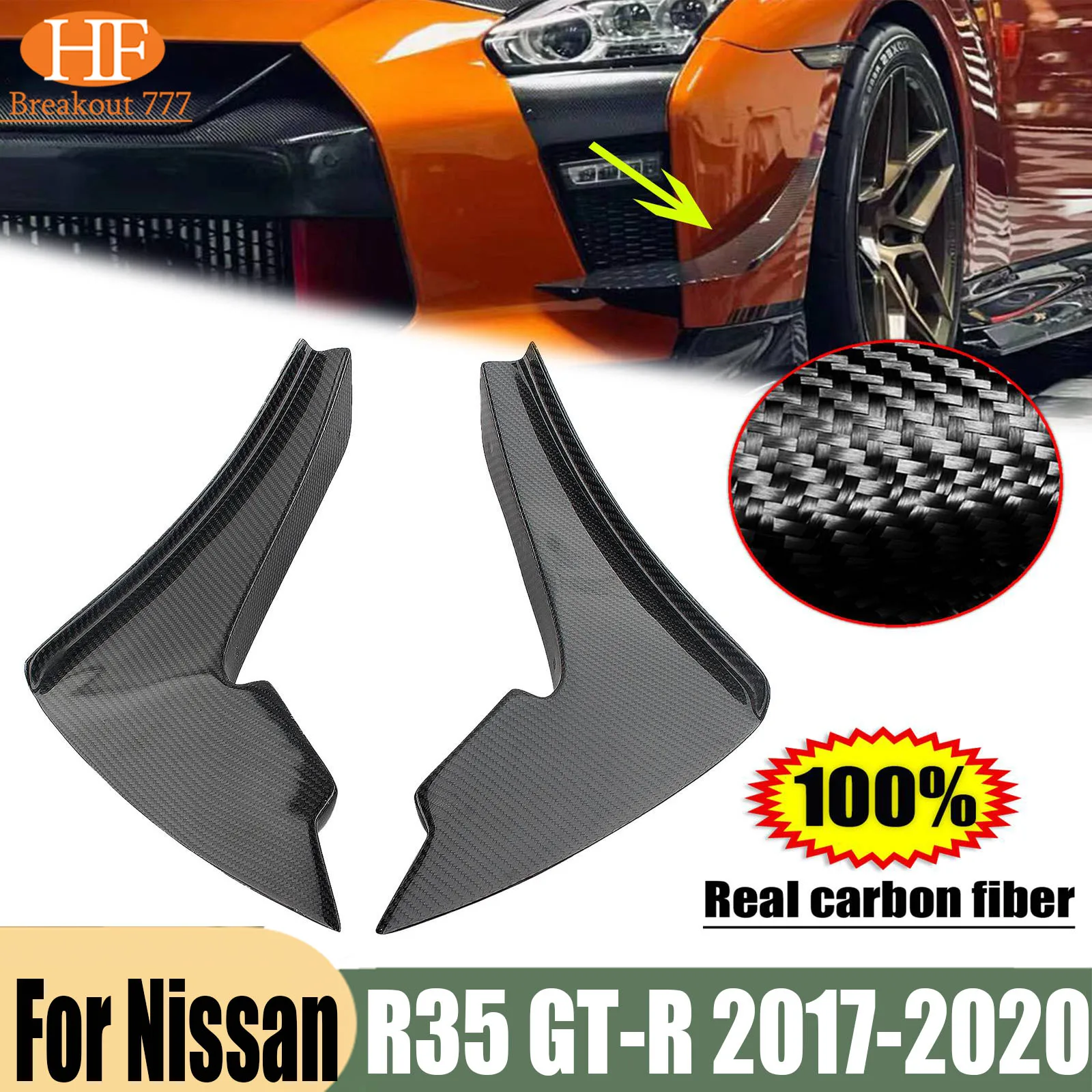 Front Bumper Canard Diffuser 2Pcs Carbon Fiber For Nissan R35 GT-R 2017-2020