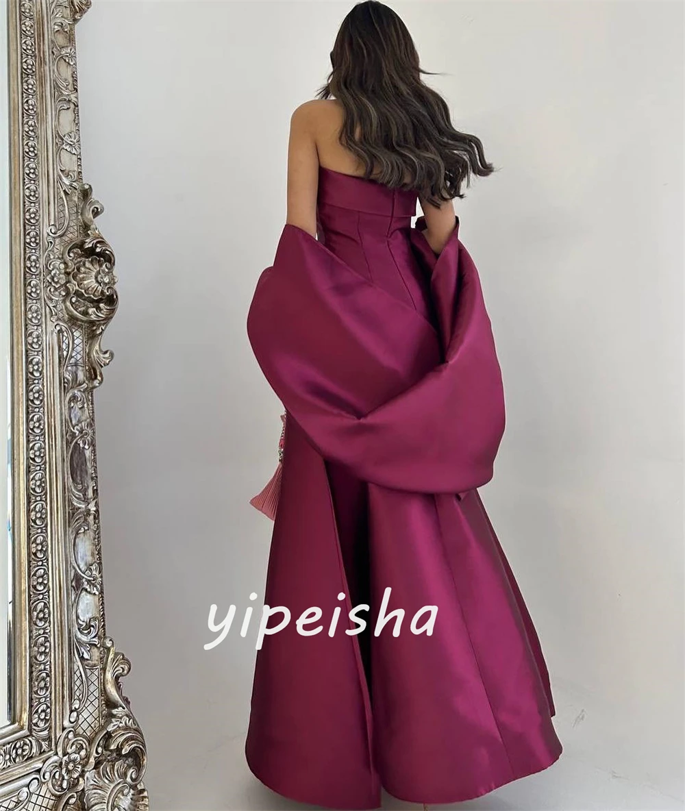 Customized Pastrol Satin Ruched A-line Off-the-shoulder Midi Dresses Quinceanera Dresses Unisex Chinese Style Formal Casual Simp