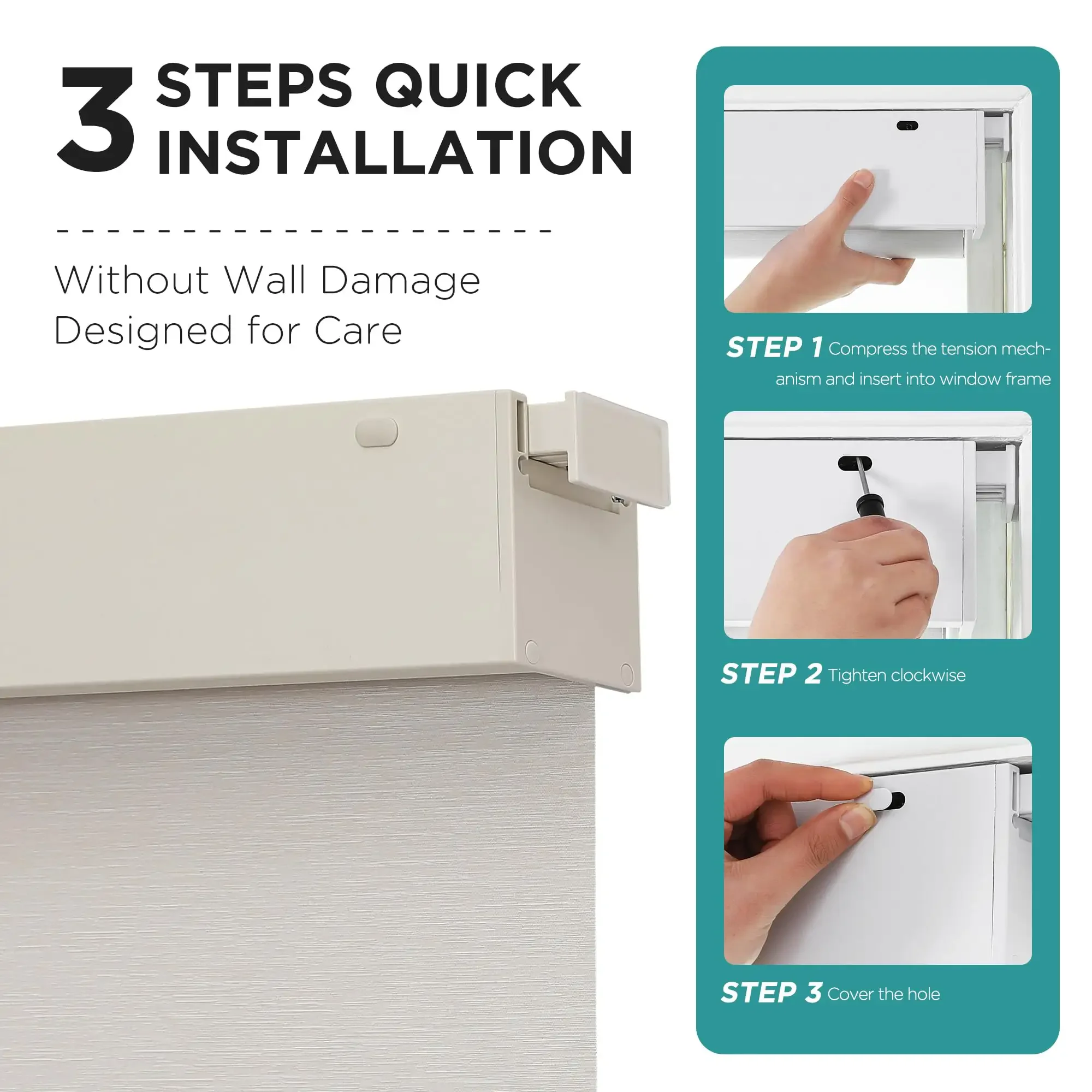 2025 حار بيع نمط جودة عالية اللون البيج دليل الربيع سهلة التركيب لا الحفر الستائر الدوارة لنوافذ