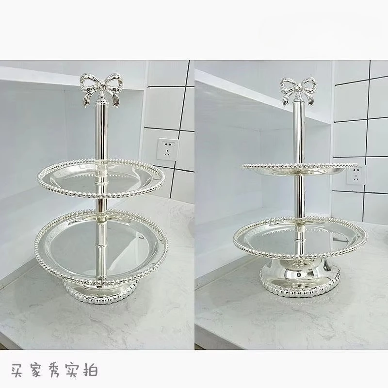 European silver-plated cake plate, two-layer afternoon tea snack rack, fruit plate, wedding dessert table cold meal display stan